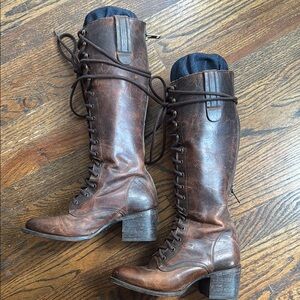 Brown Leather Lace-Up Boots
